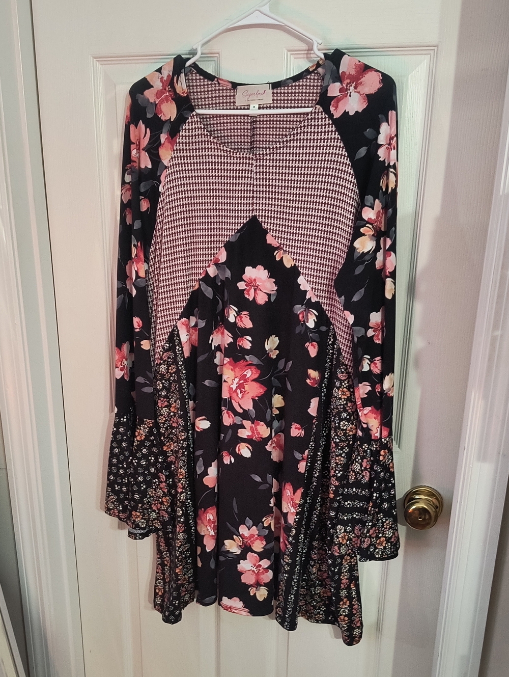 Sugarfox Black and Pink Floral Patchwork Dress